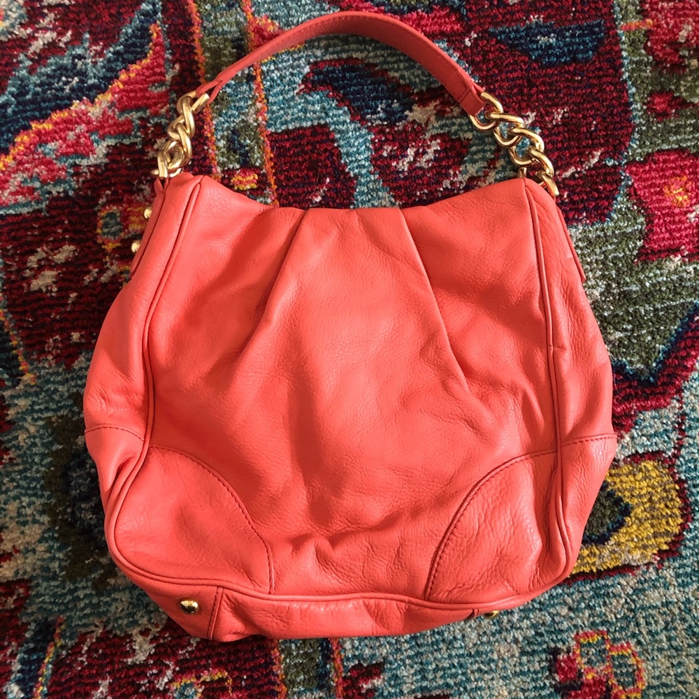 J. Crew leather purse with gold chain.